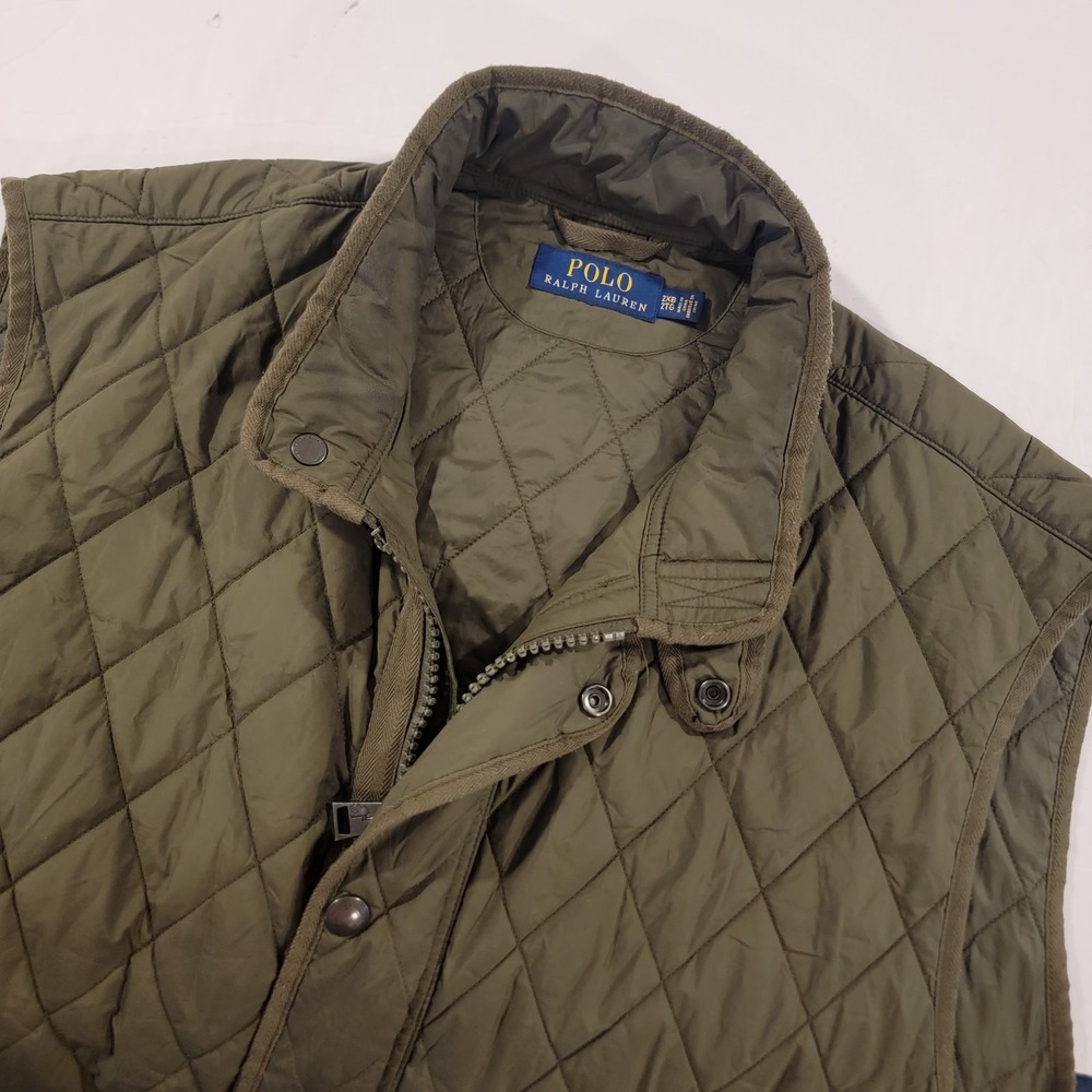 Polo Ralph Lauren Diamond Quilted Vest‎ Mens 2XB Olive Green Full Zip Snap